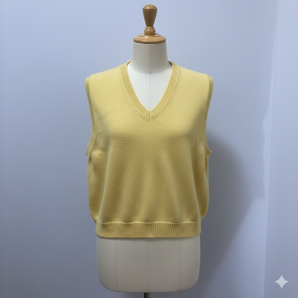 Lands End 100% Cotton Sz Ladies Large Knitted Yellow golf Vest Preppy Teacher